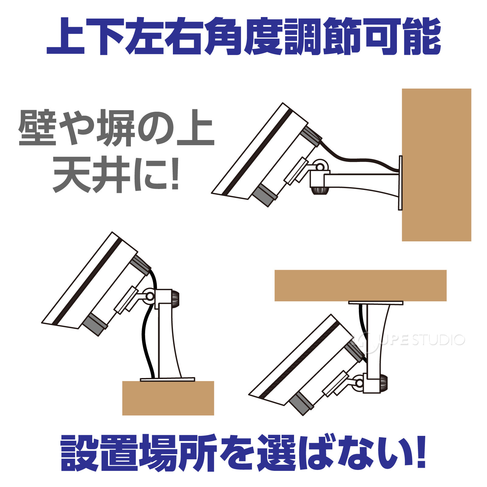 上下左右角度調節可能 