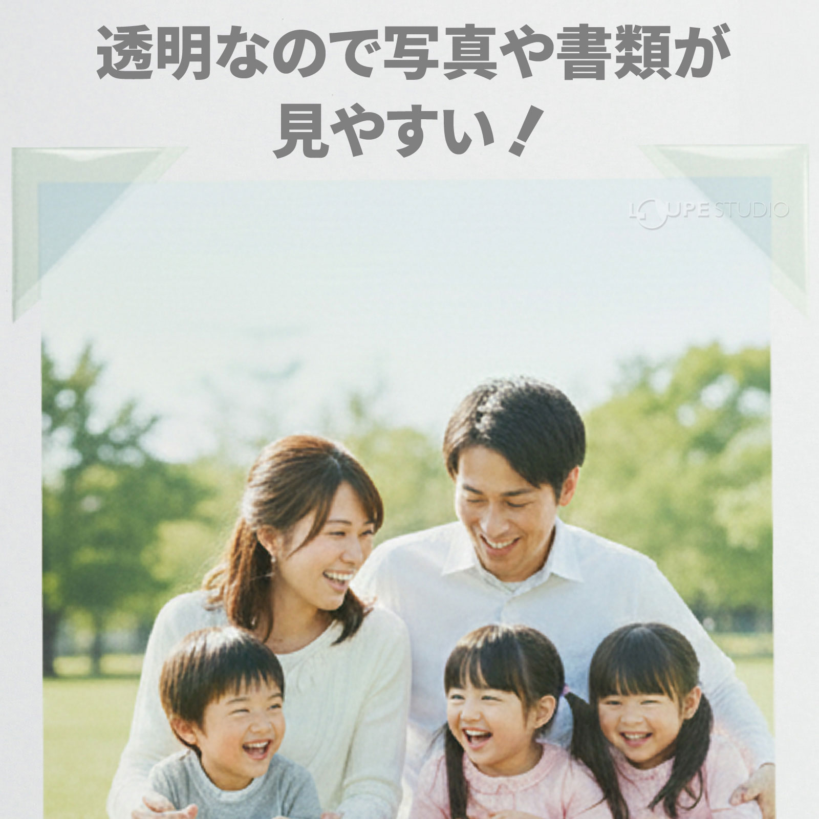 透明なので写真や書類が見やすい 