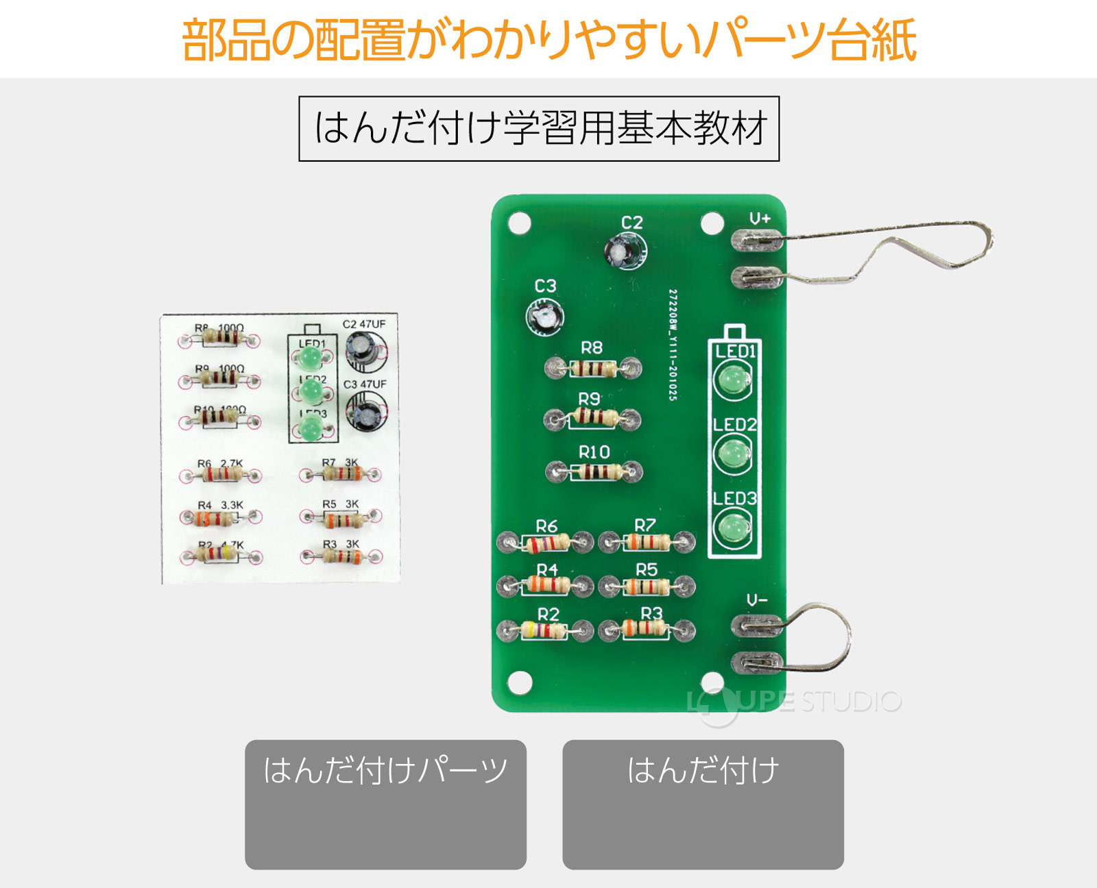 部品の配置がわかりやすいパーツ台紙 