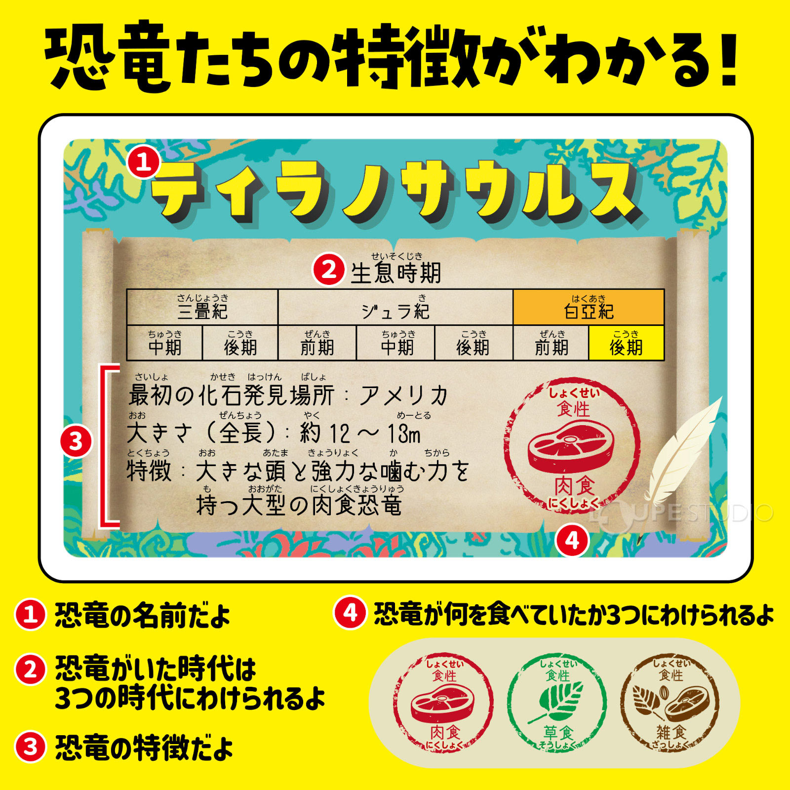 恐竜たちの特徴がわかる 