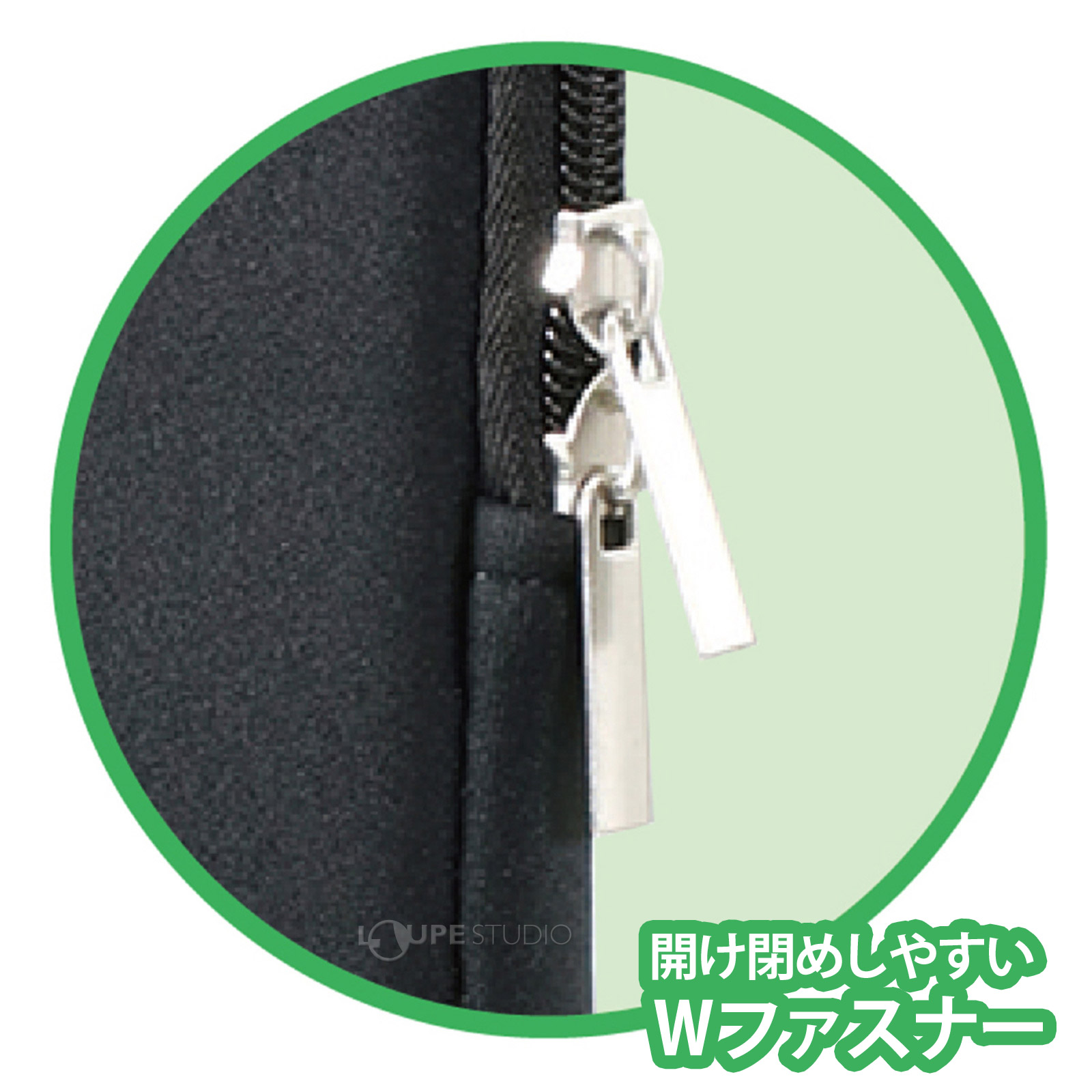開け閉めしやすいWファスナー 