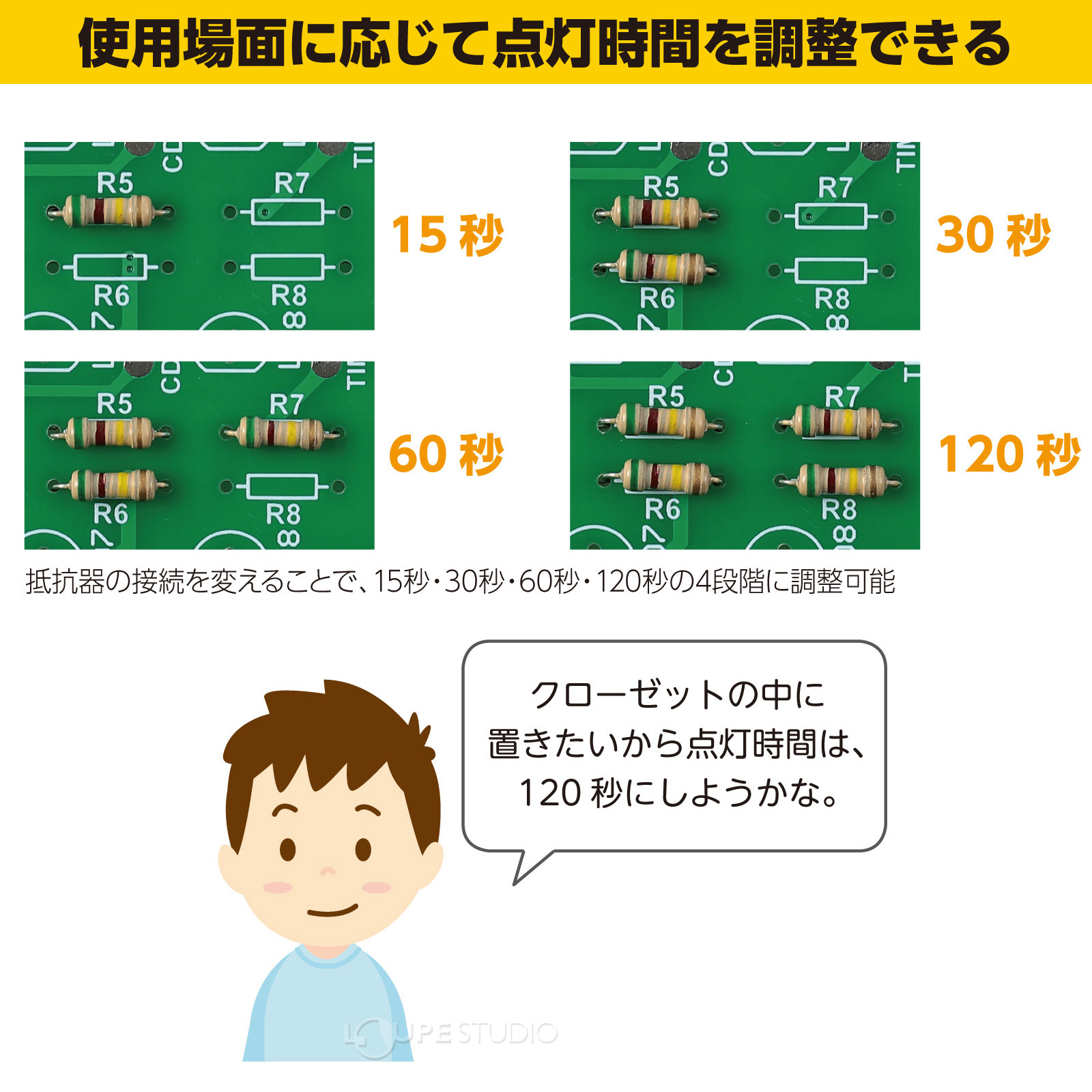 点灯時間を調整できる 