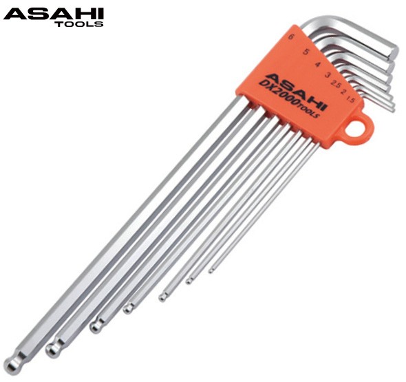 AQ メッキ ロングボールポイント DX2000六角棒レンチセット 7pcs 1.5-6mm 