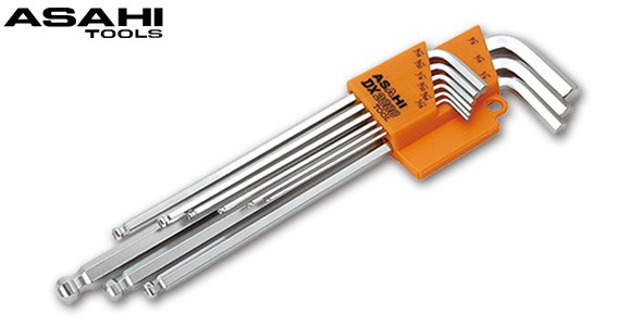 DX2000 メッキ AQSE ロングボールポイント六角棒レンチセット [インチサイズ] 9本組 1/16-3/8 