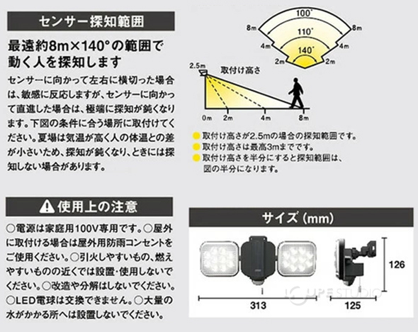 センサー探知範囲&使用上の注意&サイズ 