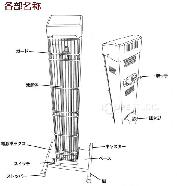 黒いコンパクト赤外線ヒーター