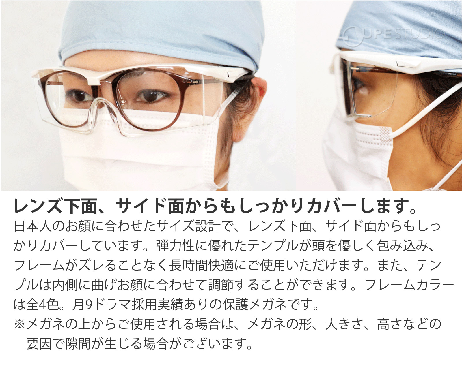 レンズ下面、サイド面からもしっかりカバーします。 