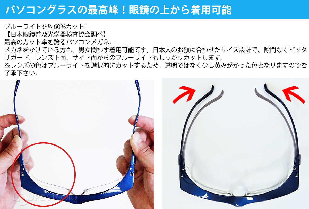 パソコングラスの最高峰!眼鏡の上から着用可能 