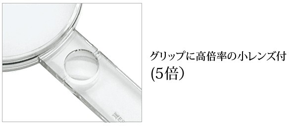 グリップに高倍率の小レンズ付(5 倍) 