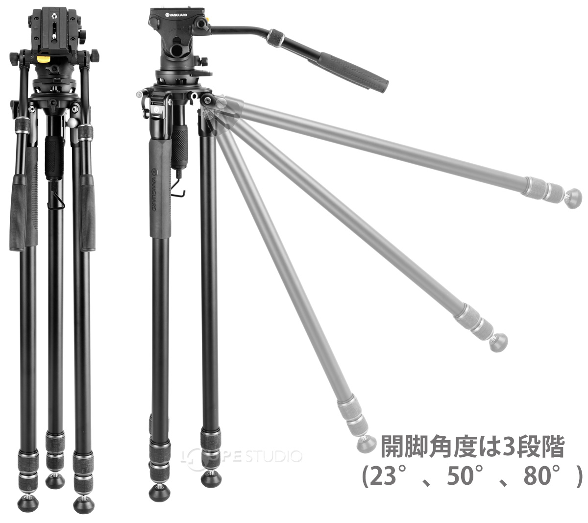 開脚角度は3段階(23°、50°、80°)