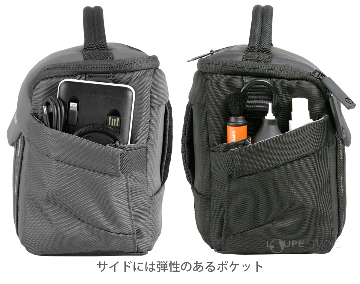 サイドには弾性のあるポケット 