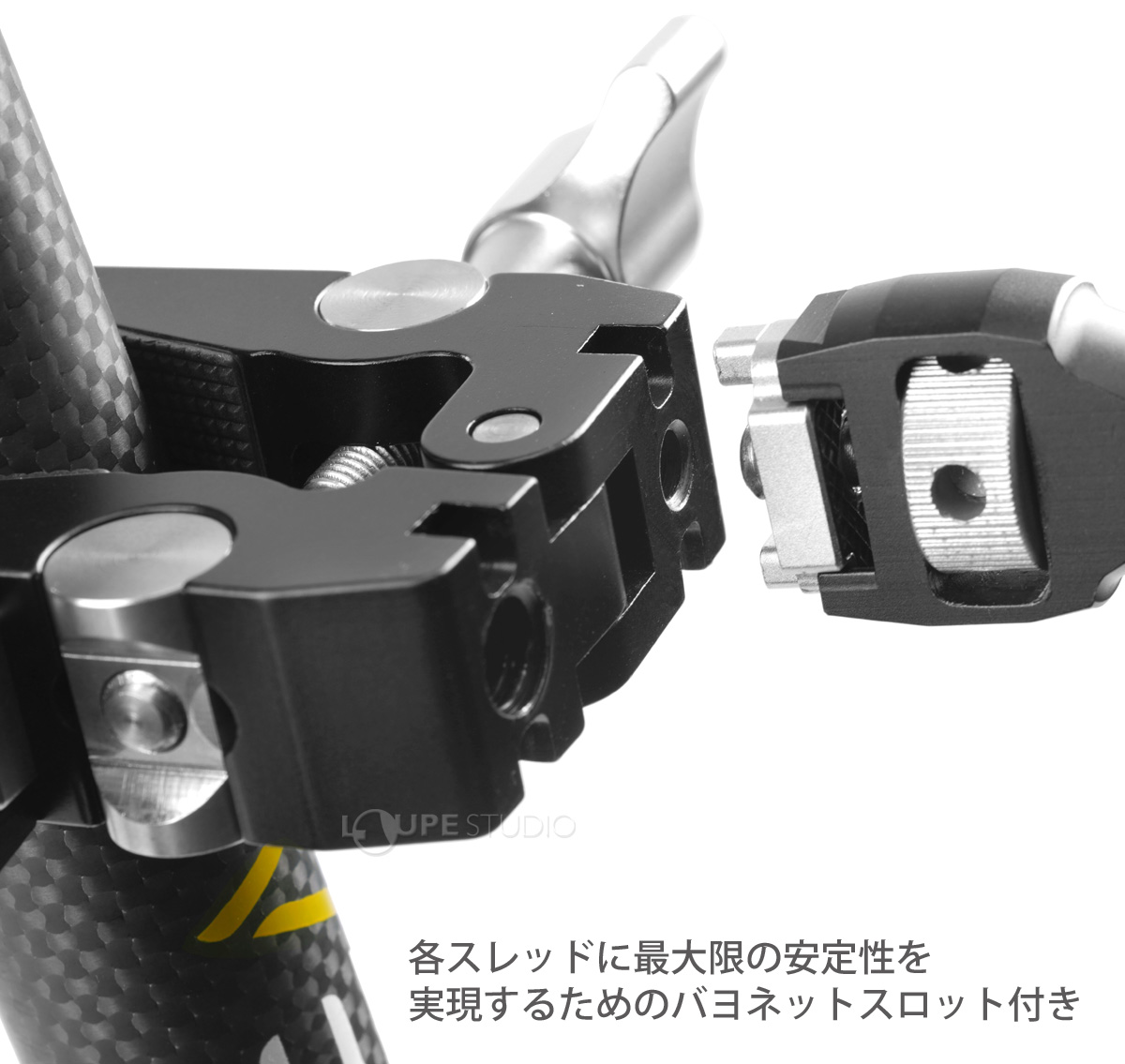 各スレッドに最大限の安定性を実現するためのバヨネットスロット付き 