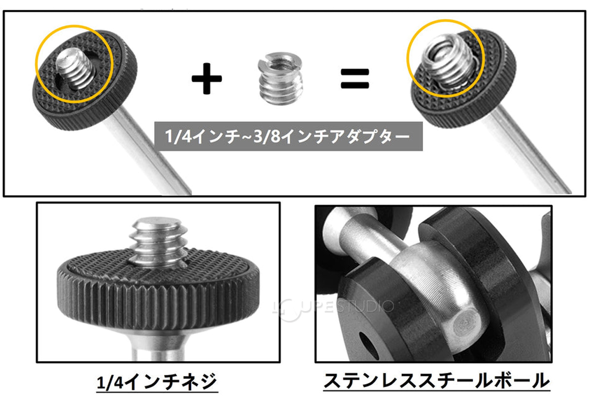 1/4インチネジ&ステンレススチールボール 