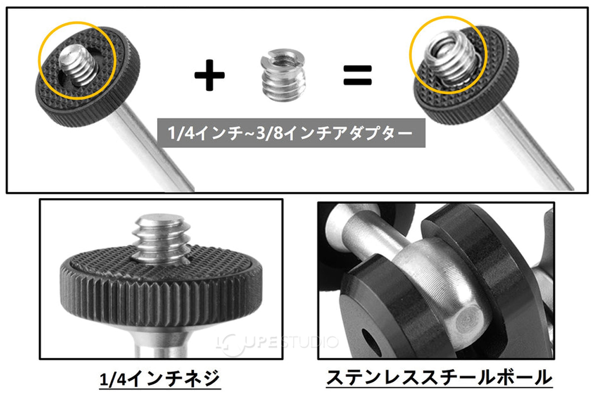1/4インチネジ&ステンレススチールボール 