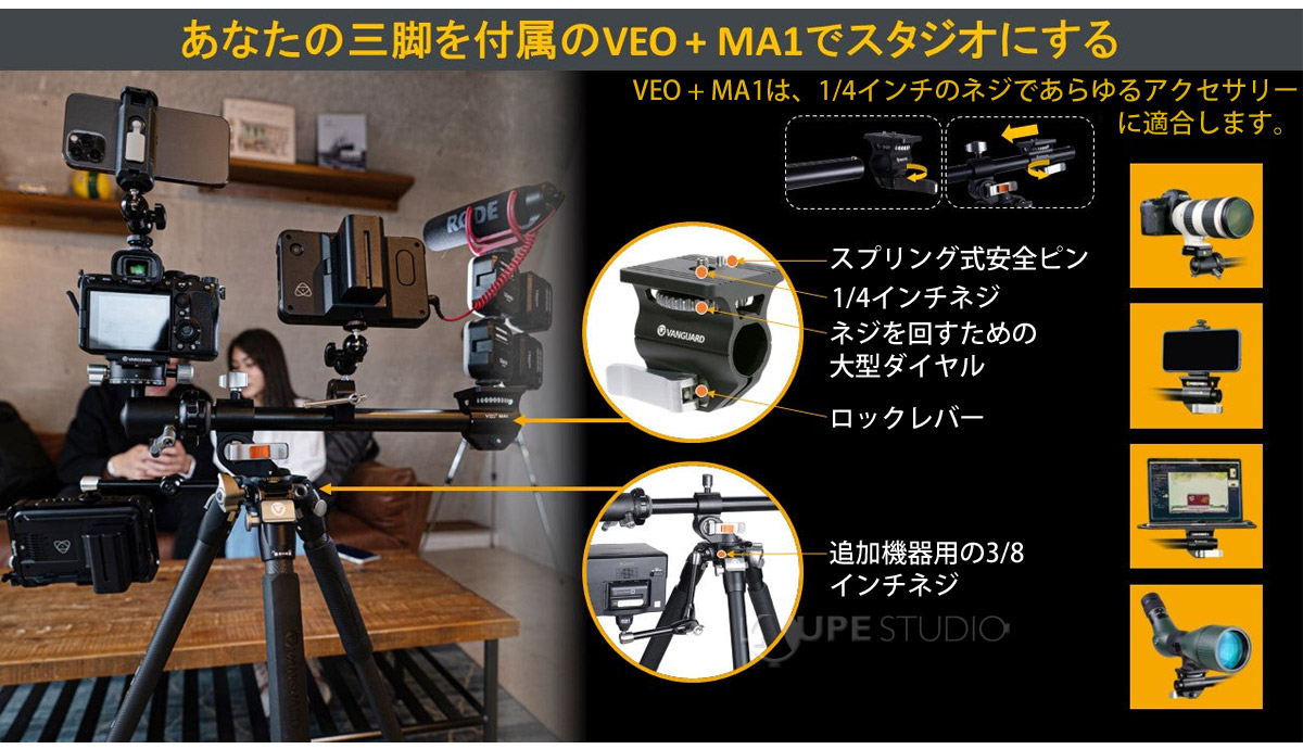 あなたの三脚を付属のVEO+MA1でスタジオにする 