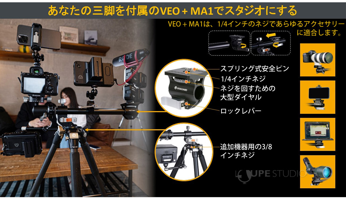 あなたの三脚を付属のVEO+MA1でスタジオにする