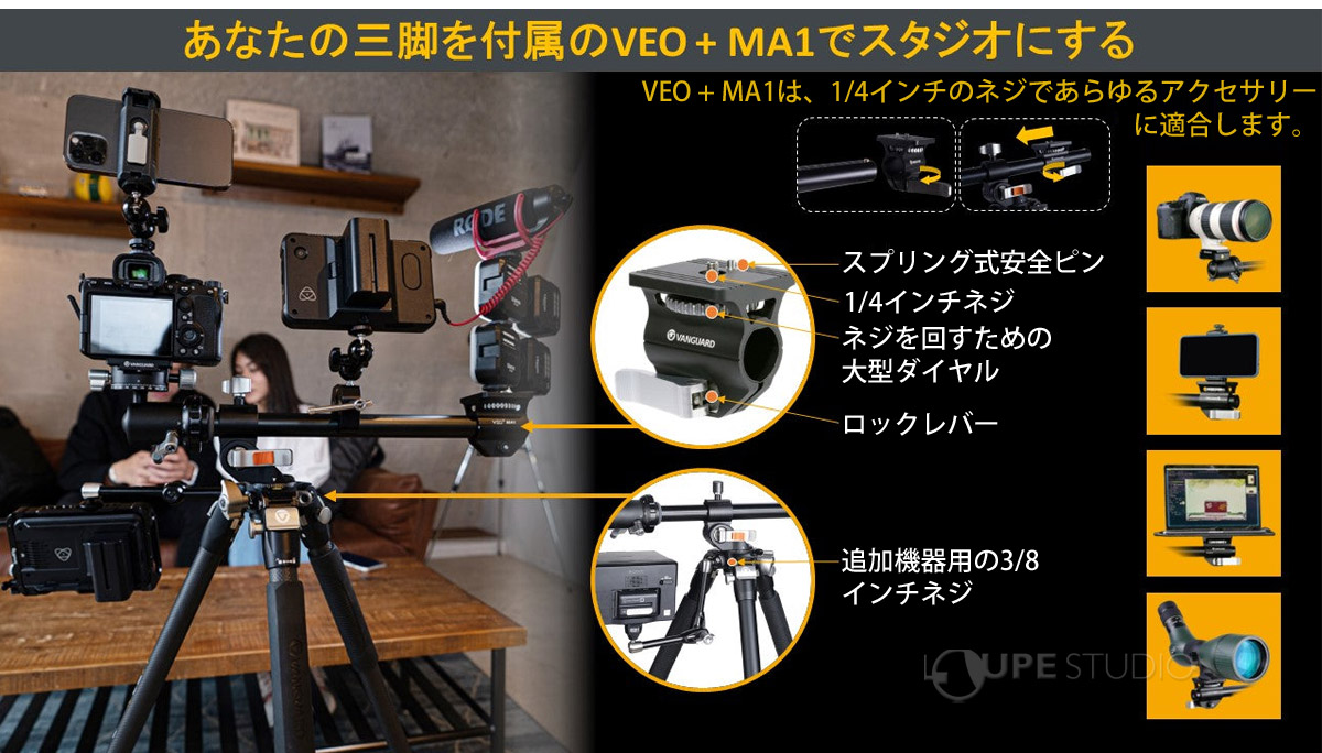 あなたの三脚を付属のVEO+MA1でスタジオにする 