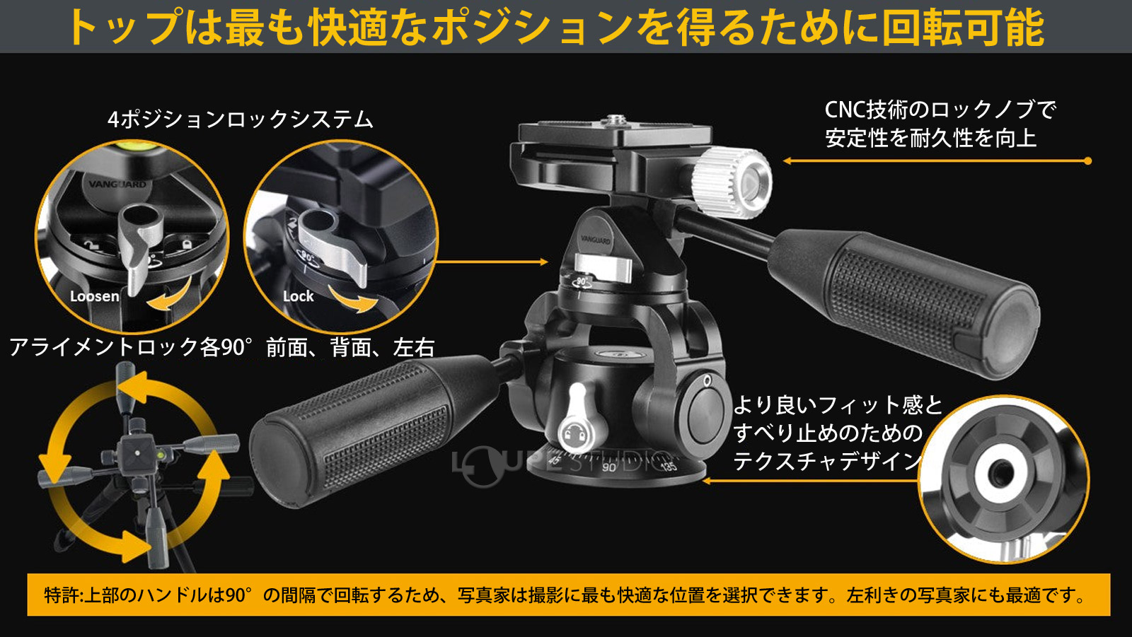 トップは最も快適なポジションを得るために回転可能