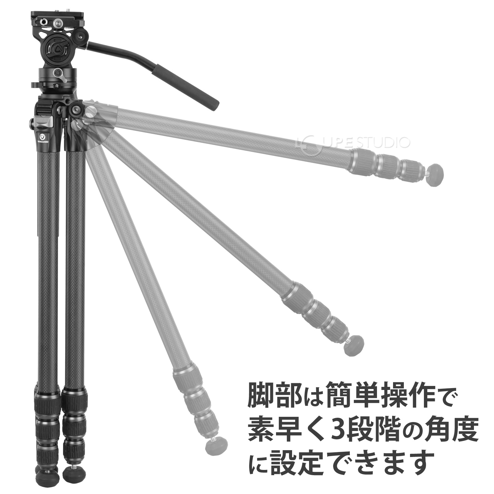 脚部は簡単操作で素早く3段階の角度に設定できます 