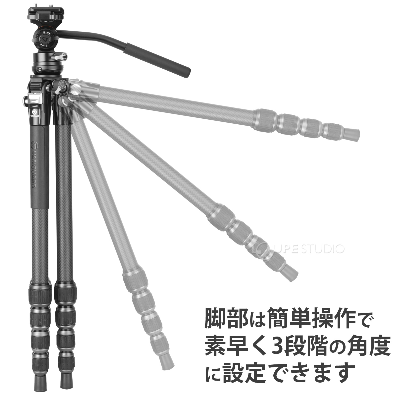 脚部は簡単操作で素早く3段階の角度に設定できます
