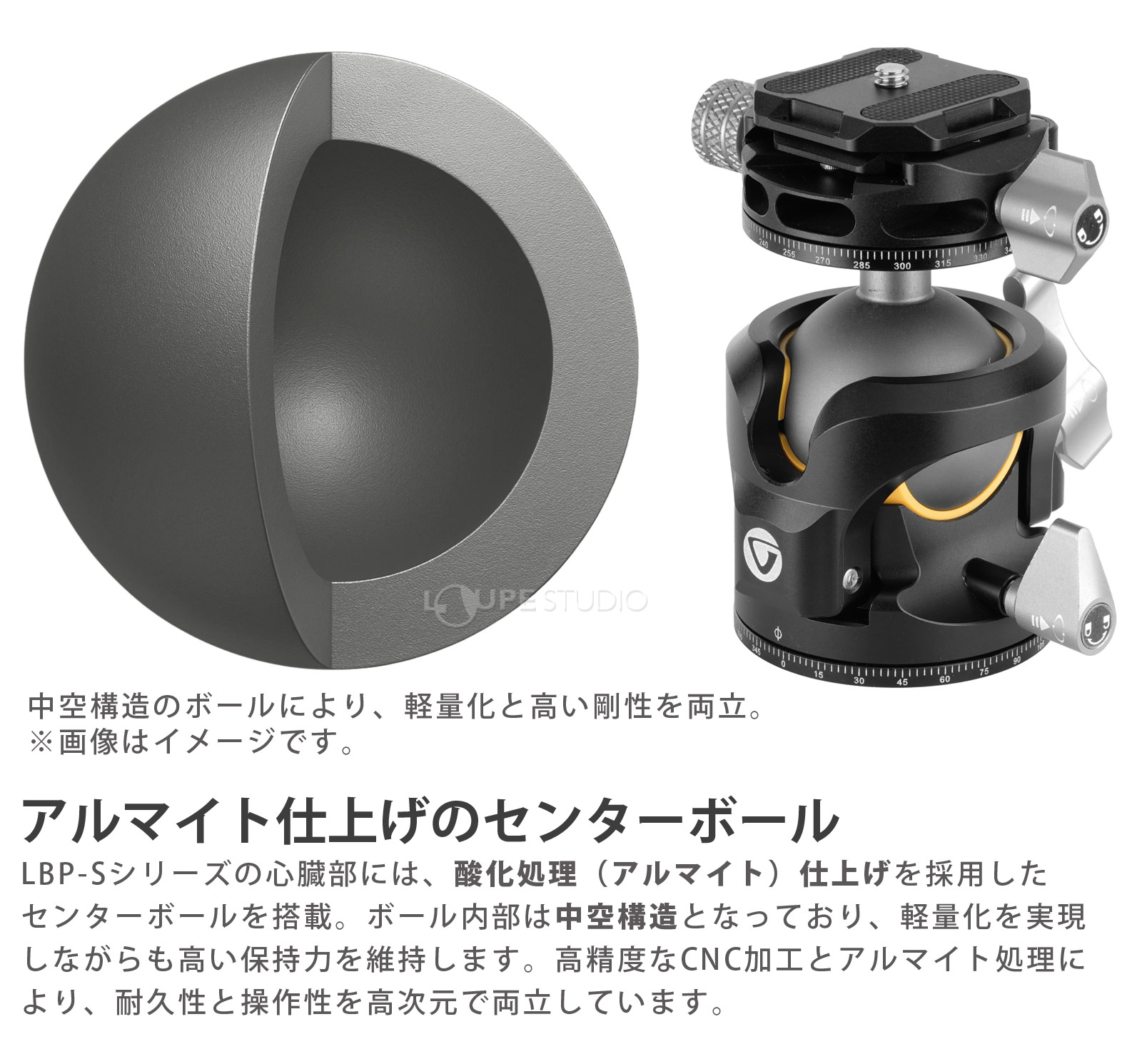 アルマイト仕上げのセンターボール 