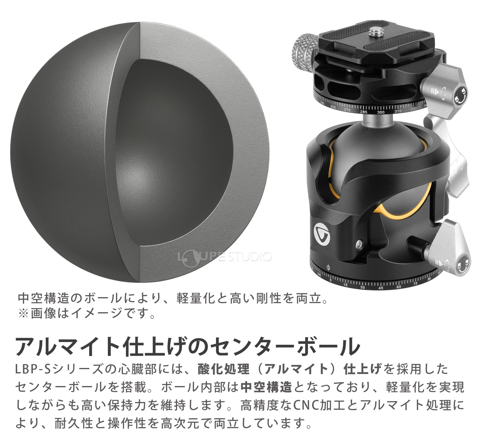 アルマイト仕上げのセンターボール 