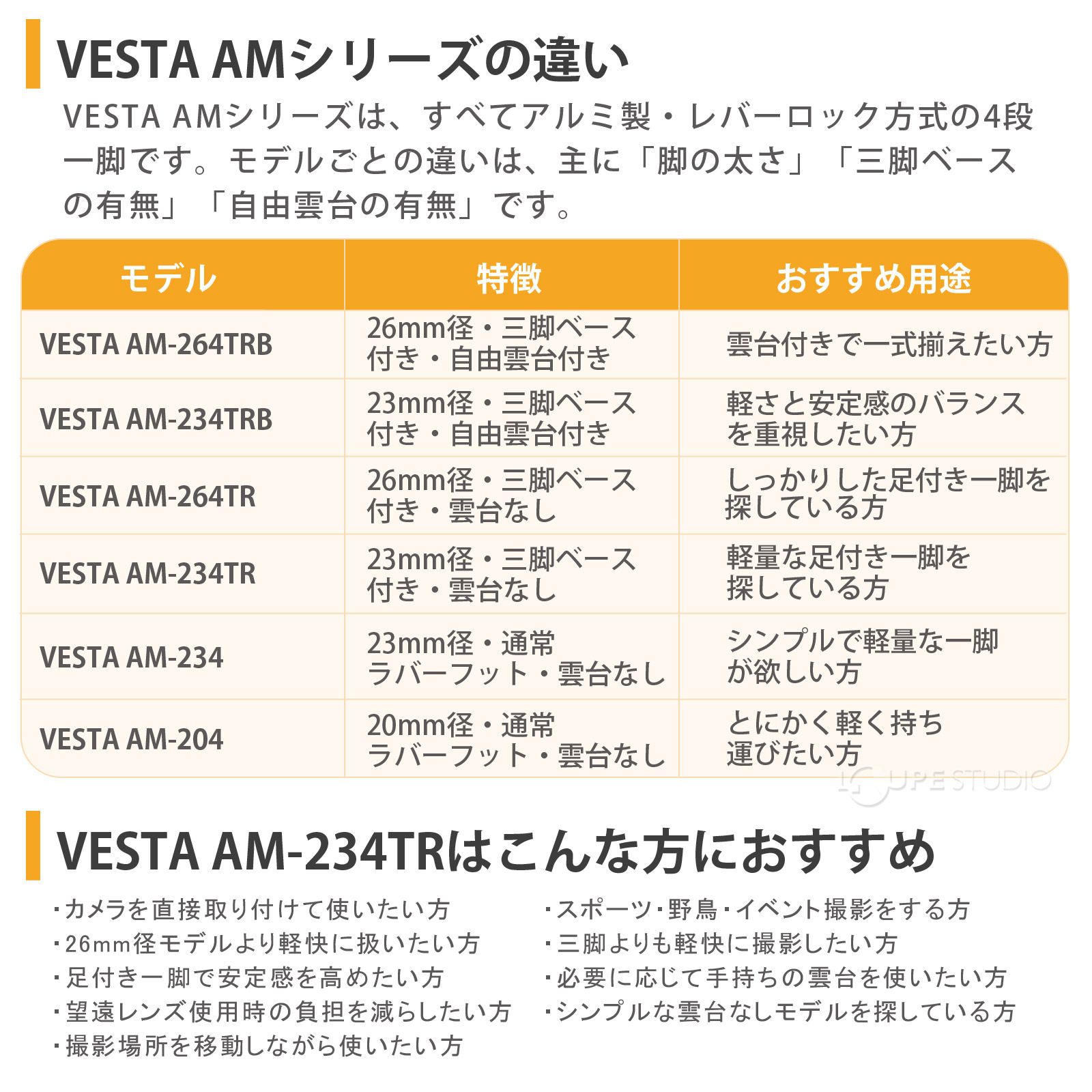 VESTA AMシリーズの違い 