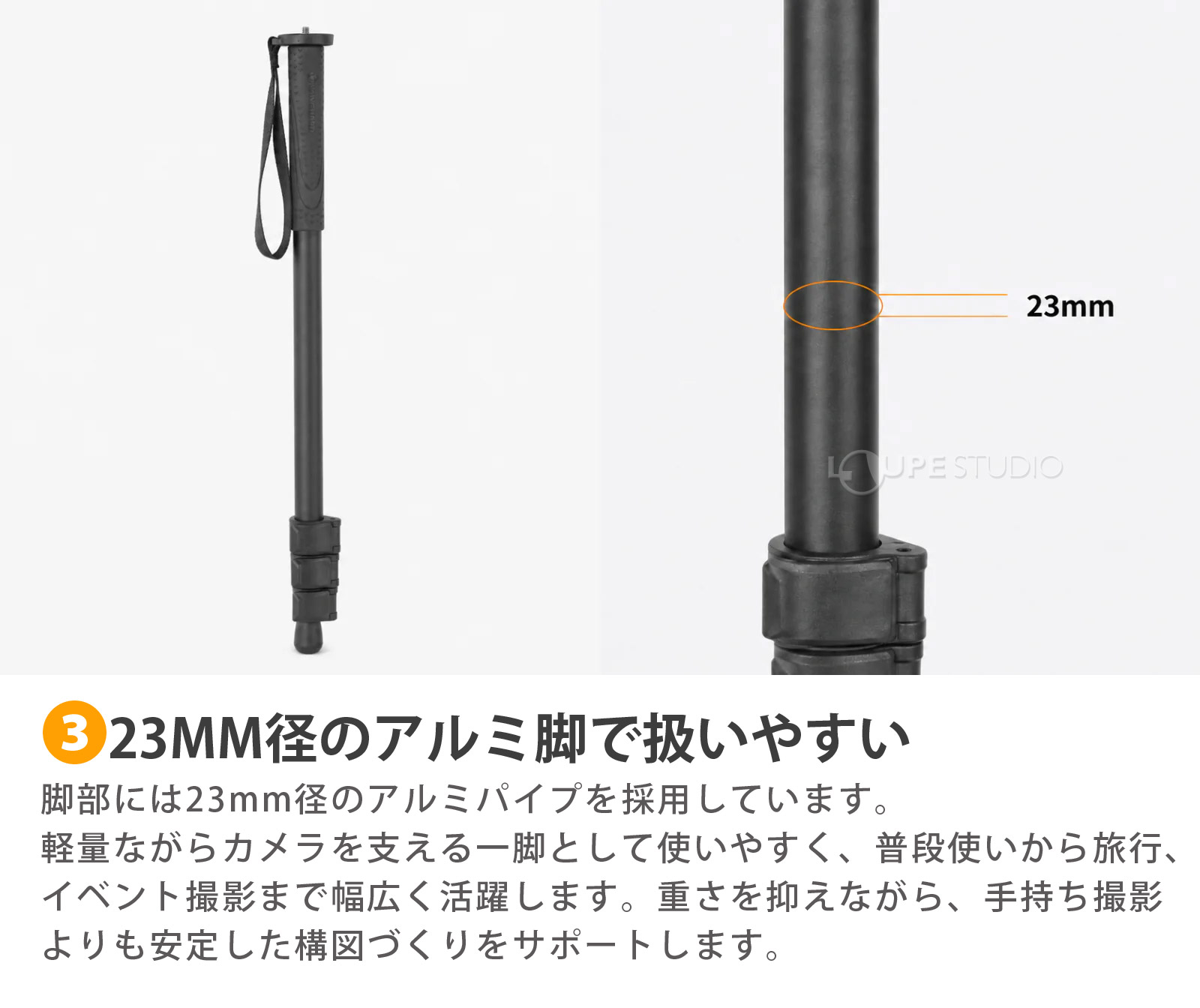 18°のチルトと360°回転に対応 