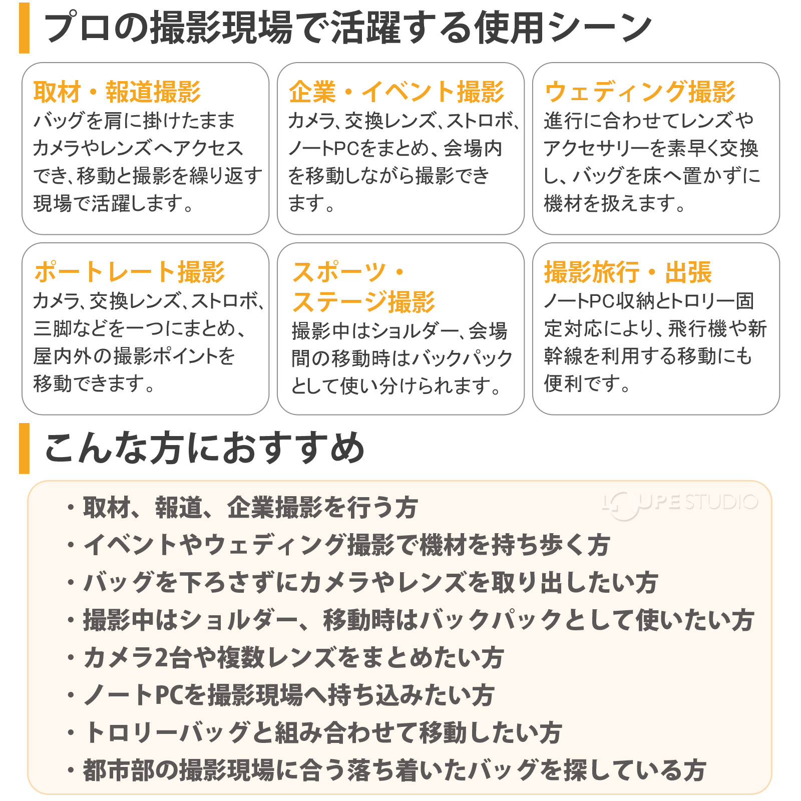 プロの撮影現場で活躍する使用シーン 