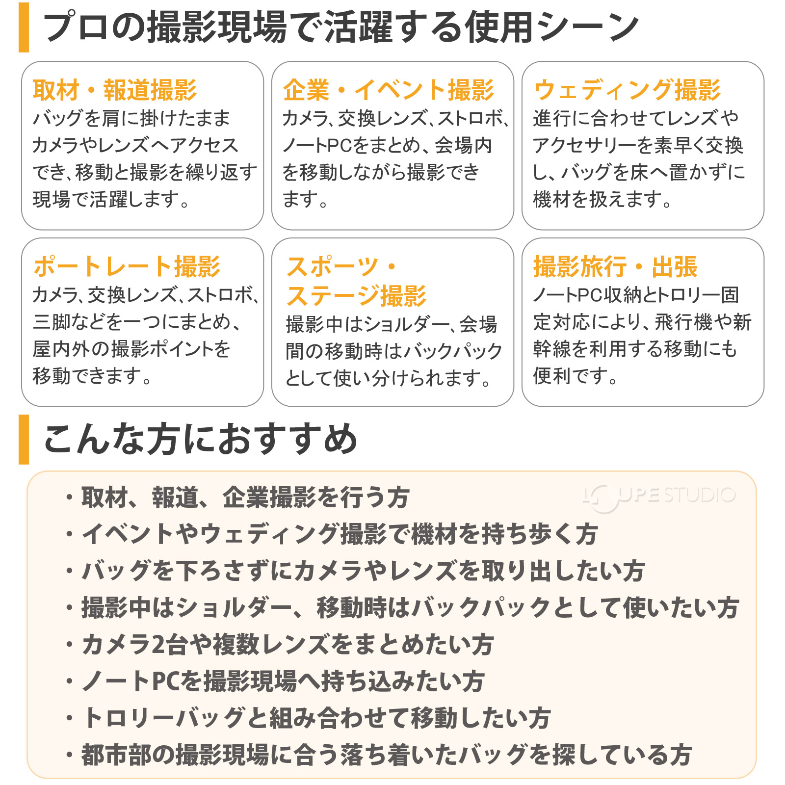 プロの撮影現場で活躍する使用シーン 