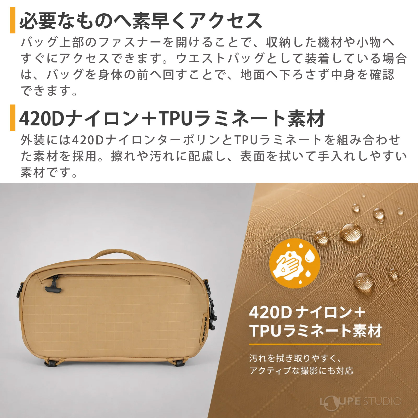 420Dナイロン+TPUラミネート素材 
