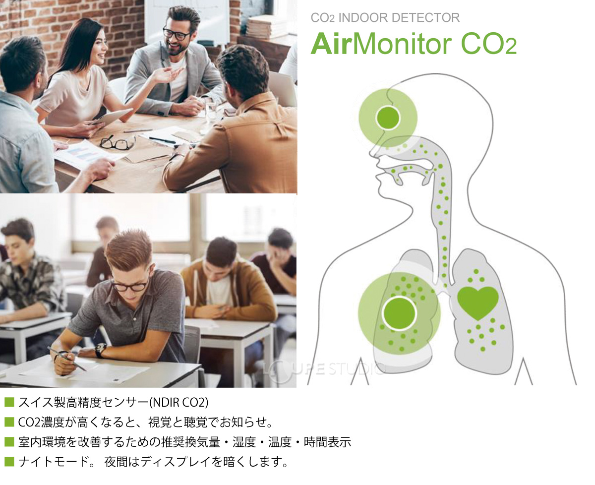 空気環境測定器 エアーモニターCO2 二酸化炭素 濃度 ウイルス対策 : hk