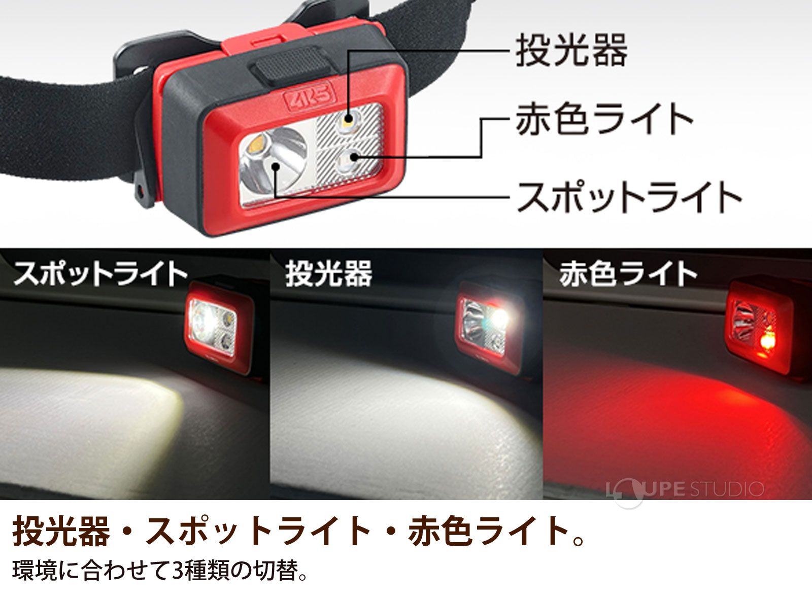 投光器・スポットライト・赤色ライト。 