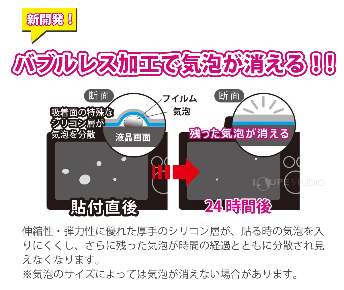 バブルレス加工で気泡が消える!!