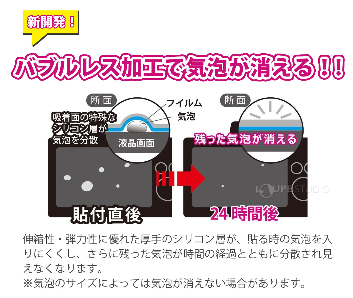 バブルレス加工で気泡が消える!! 