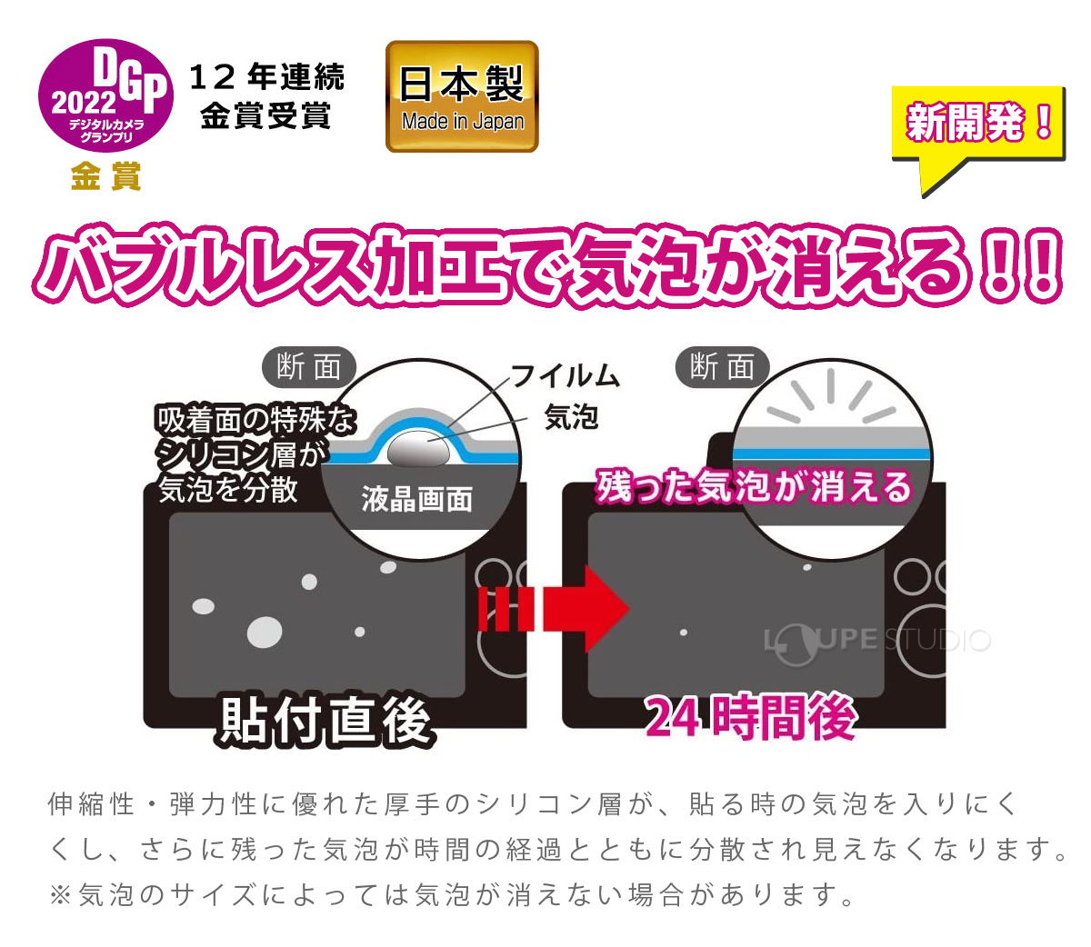 バブルレス加工で気泡が消える!! 