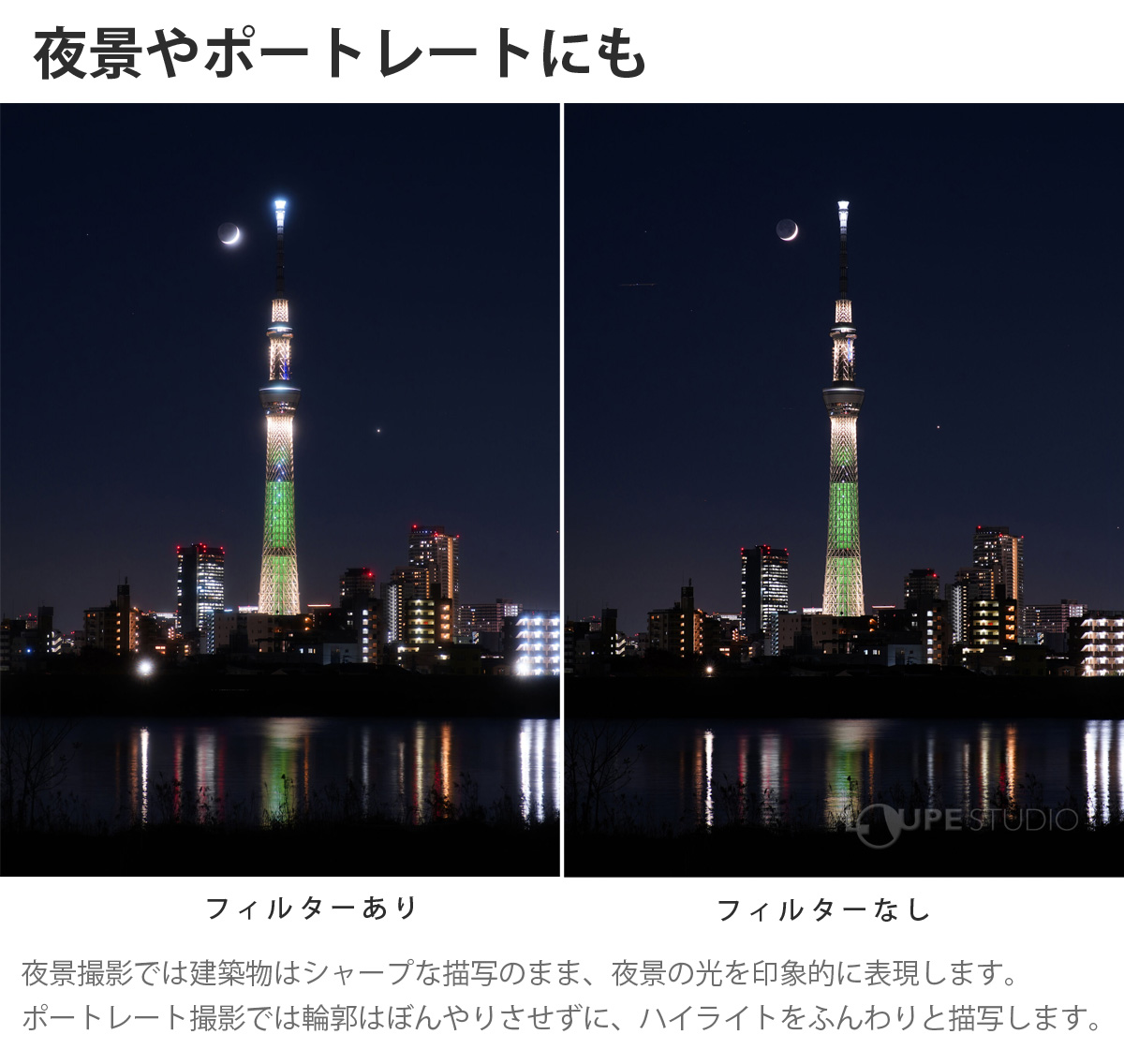 夜景やポートレートにも 