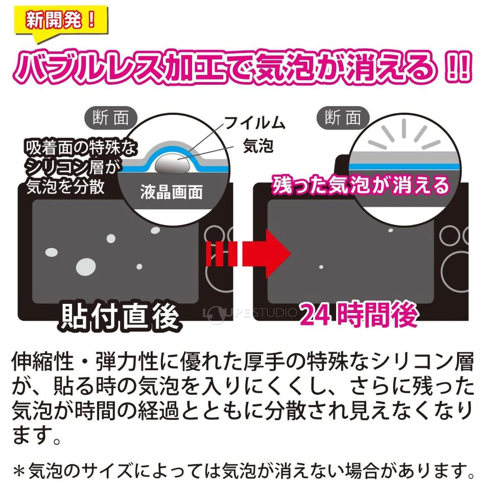 バブルレス加工で気泡が消える 