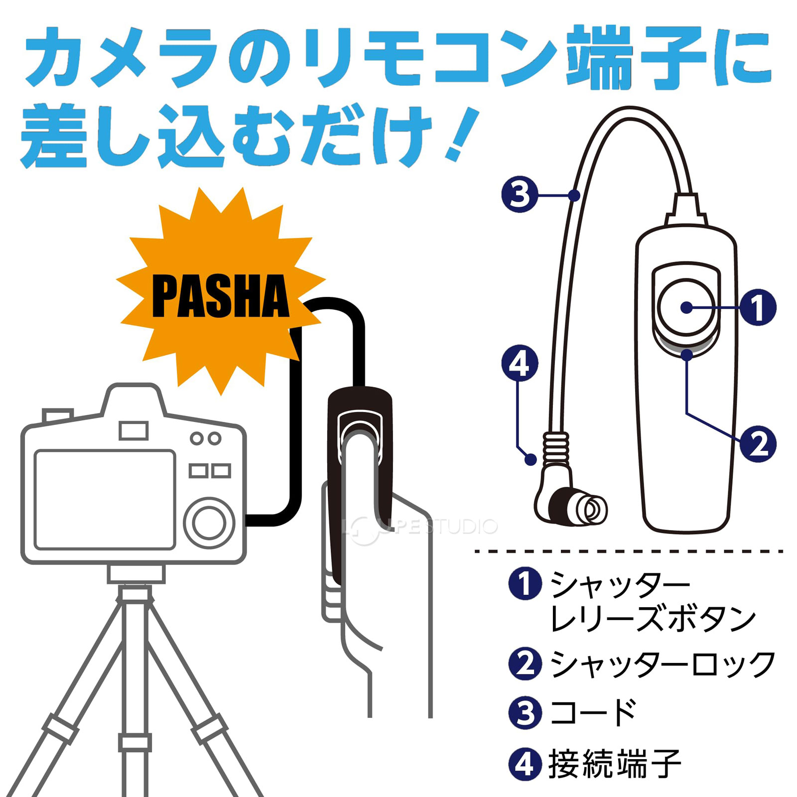 カメラのリモコン端子に差し込むだけ 