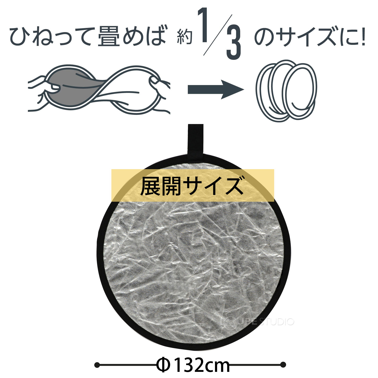 ひねって畳めば約1/3のサイズに