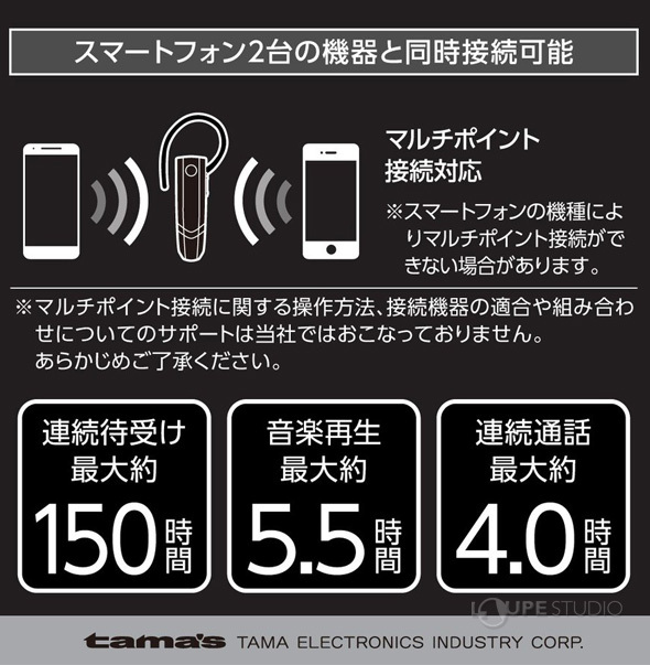 2台の機器と同時に接続可能 