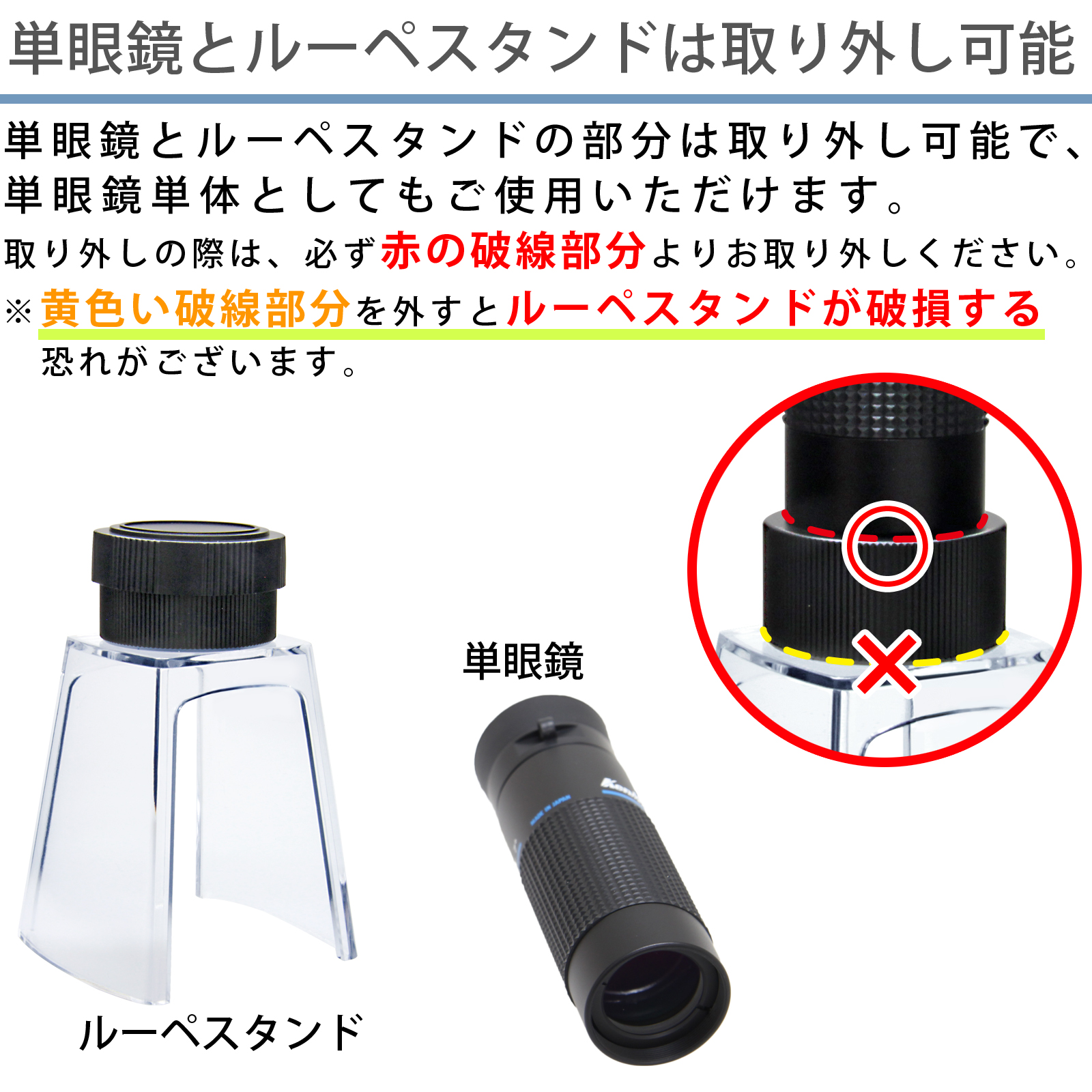 取り外して単眼鏡に!