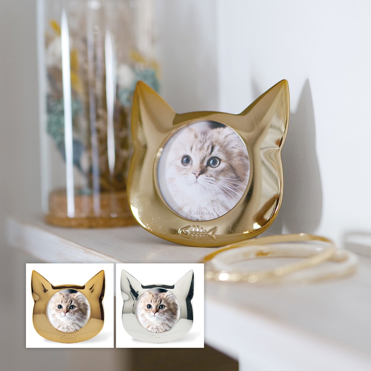 フォトフレーム 写真立て おしゃれ かわいい ねこ 北欧 卓上 メタルフレーム 高級感 愛猫 手元供養 仏具 Cat キャット ペット 供養 猫 ここ Coco