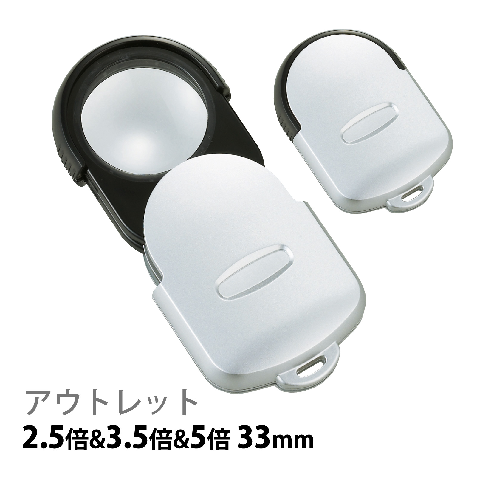 ポケットルーペ 携帯 スライドルーペW 2.5倍&3.5倍&5倍 33mm M-328B 虫眼鏡 拡大鏡 観察 アウトレット 池田レンズ