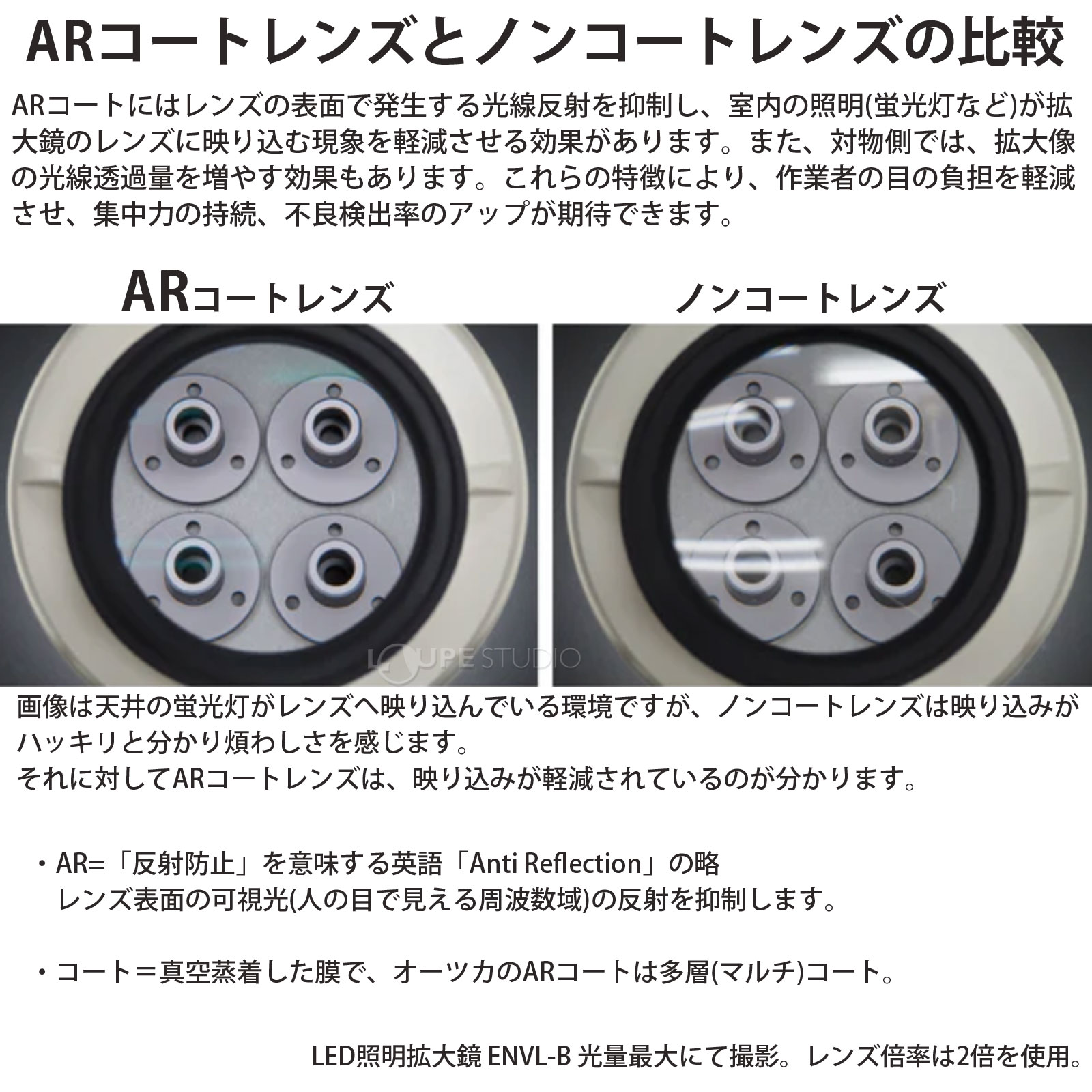 ARコートレンズとノンコートレンズの比較