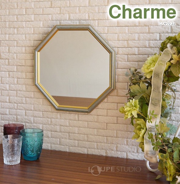 風水八角 Charme Octagon Stand/Wall Mirror[シャルム 八角形 スタンド/ウォールミラー] Sサイズ スタンド・壁掛け両用 PK ピンク 
