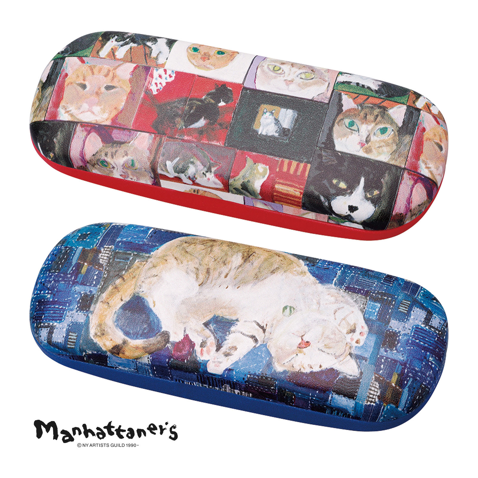 マンハッタナーズ メガネケース 眼鏡ケース おしゃれ 大人 かわいい ハード ネコ 猫グッズ 雑貨 Manhattaner's マグネット式 MAN-36/MAN-37 ねこ好き 敬老の日 プレゼント