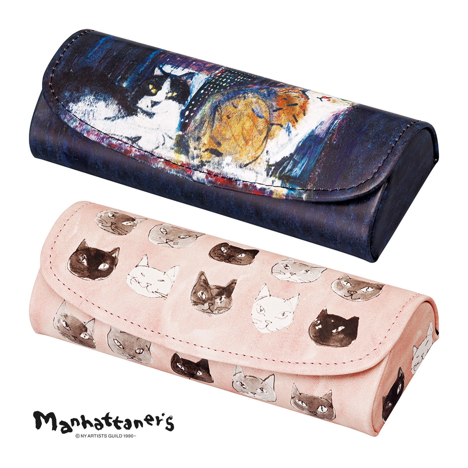 マンハッタナーズ メガネケース 眼鏡ケース おしゃれ 大人 かわいい セミハード ネコ 猫グッズ 雑貨 Manhattaner's ボタンマグネット式 MAN-38/MAN-39 ねこ好き 敬老の日 プレゼント 