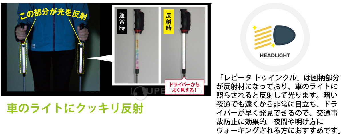 車のライトにクッキリ反射 