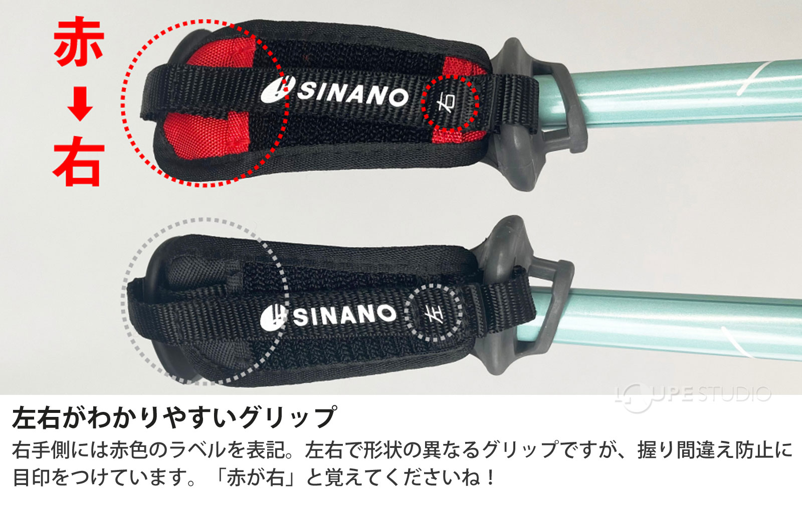 左右がわかりやすいグリップ 